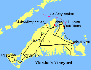 Martha's Vineyard map with Makonikey house location